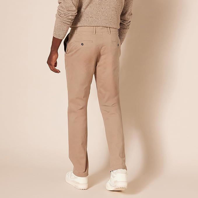 Pantalon Chino Extensible Style décontracté Brun Kaki Foncé B