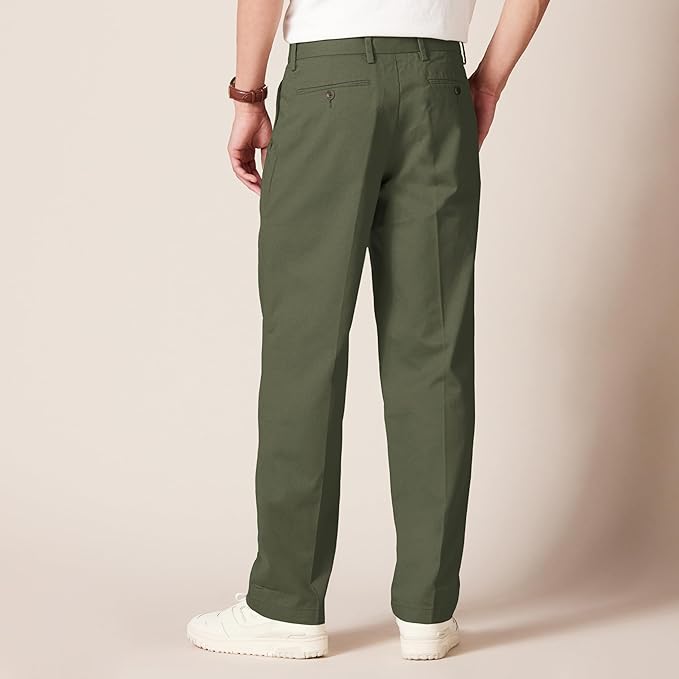 Pantalon Plissé Infroissable Olive Foncé A