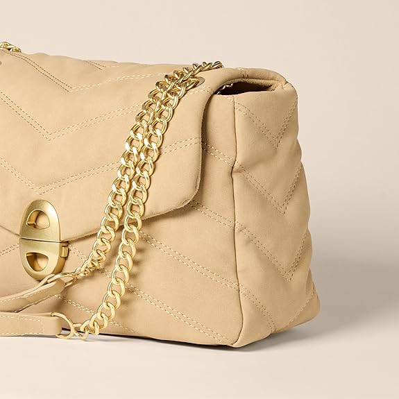 Sac à Rabat Matelassé Faux Daim Marron Clair G