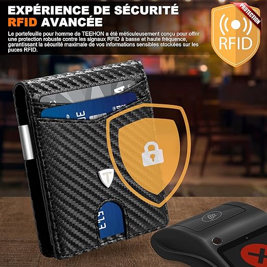 Portefeuille Slim Cuir en Fibre de Carbone avec Blocage RFID F