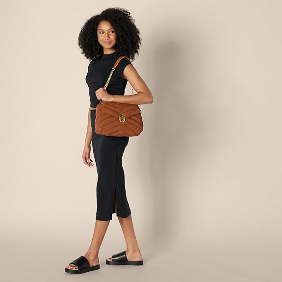 Sac à Rabat Matelassé Nylon Marron Foncé G