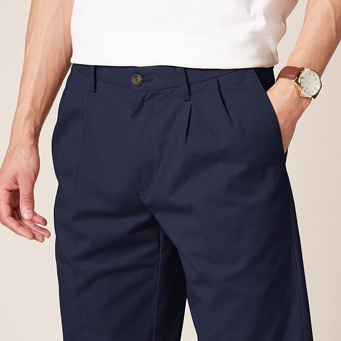 Pantalon Plissé Infroissable Bleu Marine A
