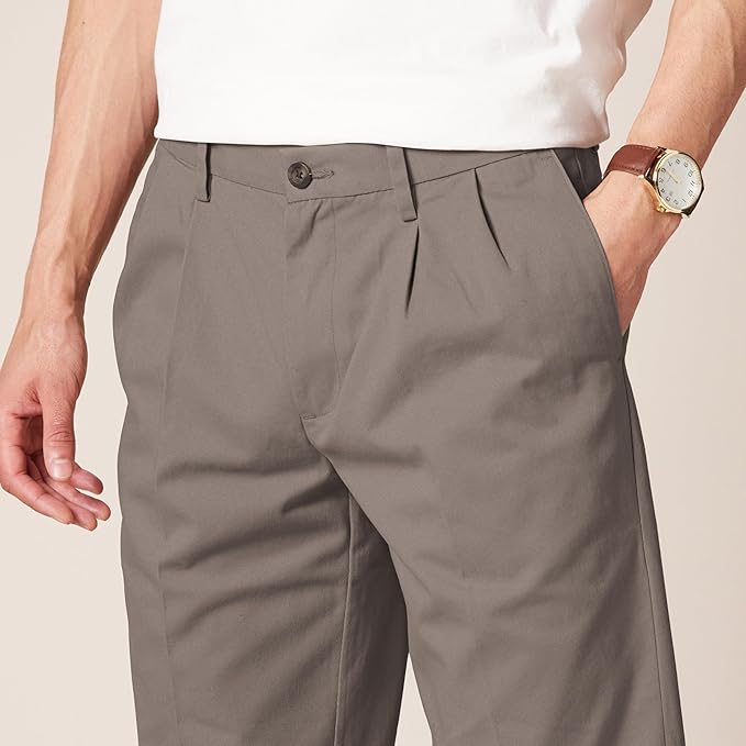 Pantalon Plissé Infroissable Brun Foncé A