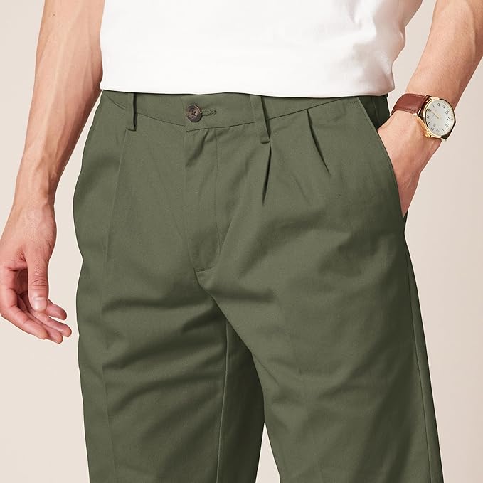 Pantalon Plissé Infroissable Olive Foncé A
