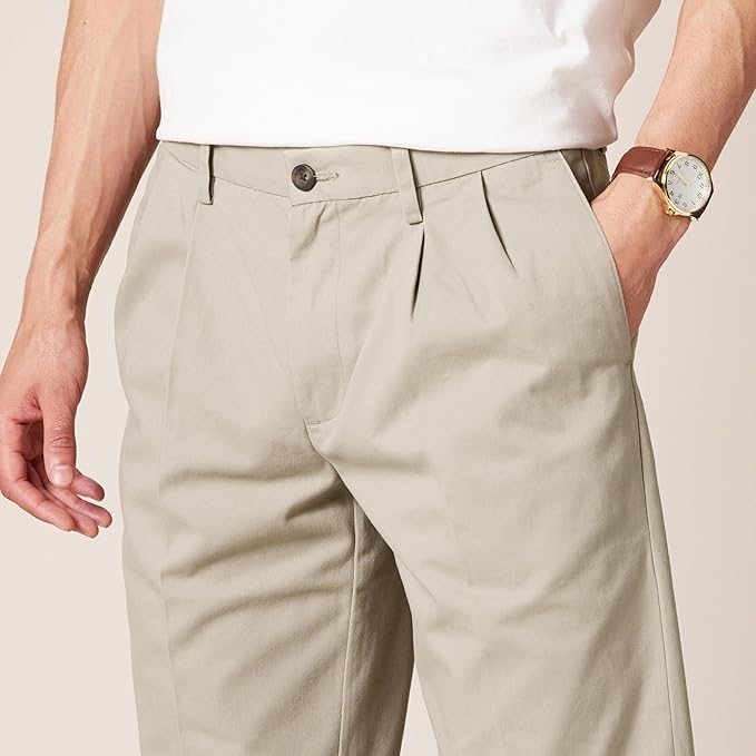 Pantalon Plissé Infroissable Kaki Beige A