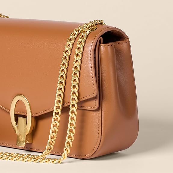 Sac à Bandoulière avec Chaîne Similicuir Brun Clair J