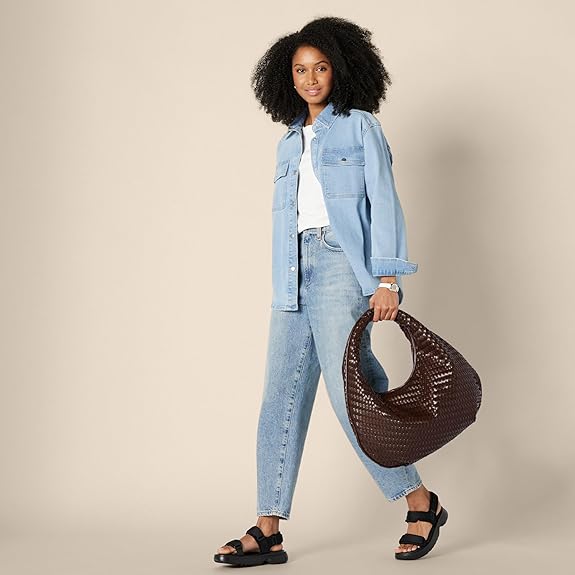 Sac à Bandoulière Tissé Brun F