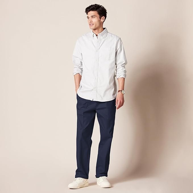 Pantalon Plissé Infroissable Bleu Marine A