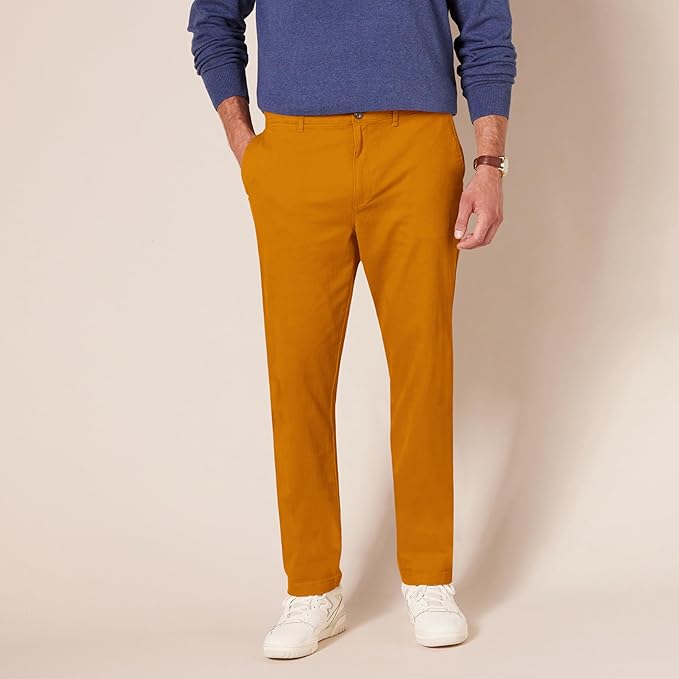 Pantalon Chino Extensible Style décontracté Fauve Foncé B