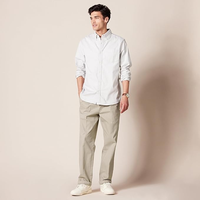 Pantalon Plissé Infroissable Kaki Beige A