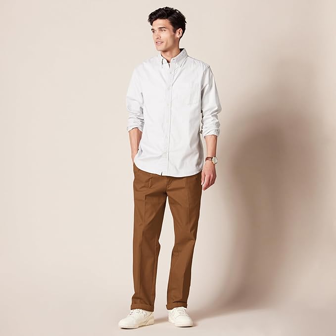 Pantalon Plissé Infroissable Brun Kaki Foncé A