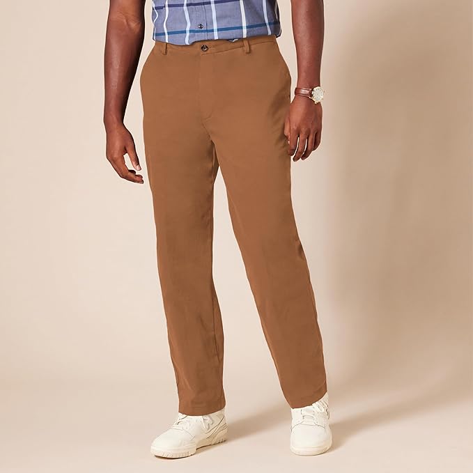 Pantalon Chino Infroissable Brun Kaki Foncé E