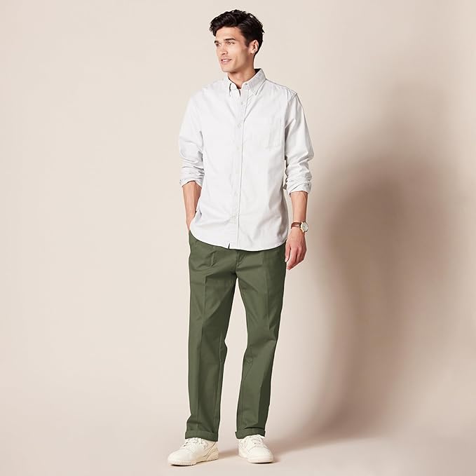 Pantalon Plissé Infroissable Olive Foncé A