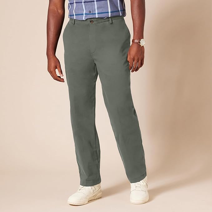 Pantalon Chino Infroissable Olive Foncé E