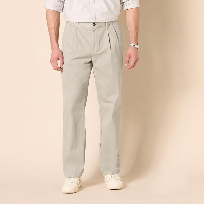 Pantalon Plissé Infroissable Kaki Beige A