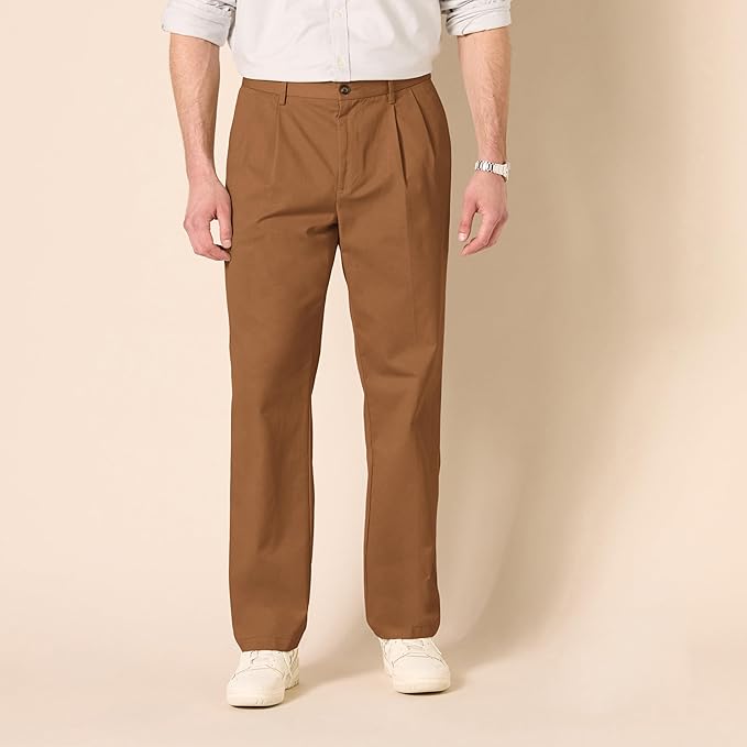 Pantalon Plissé Infroissable Brun Kaki Foncé A