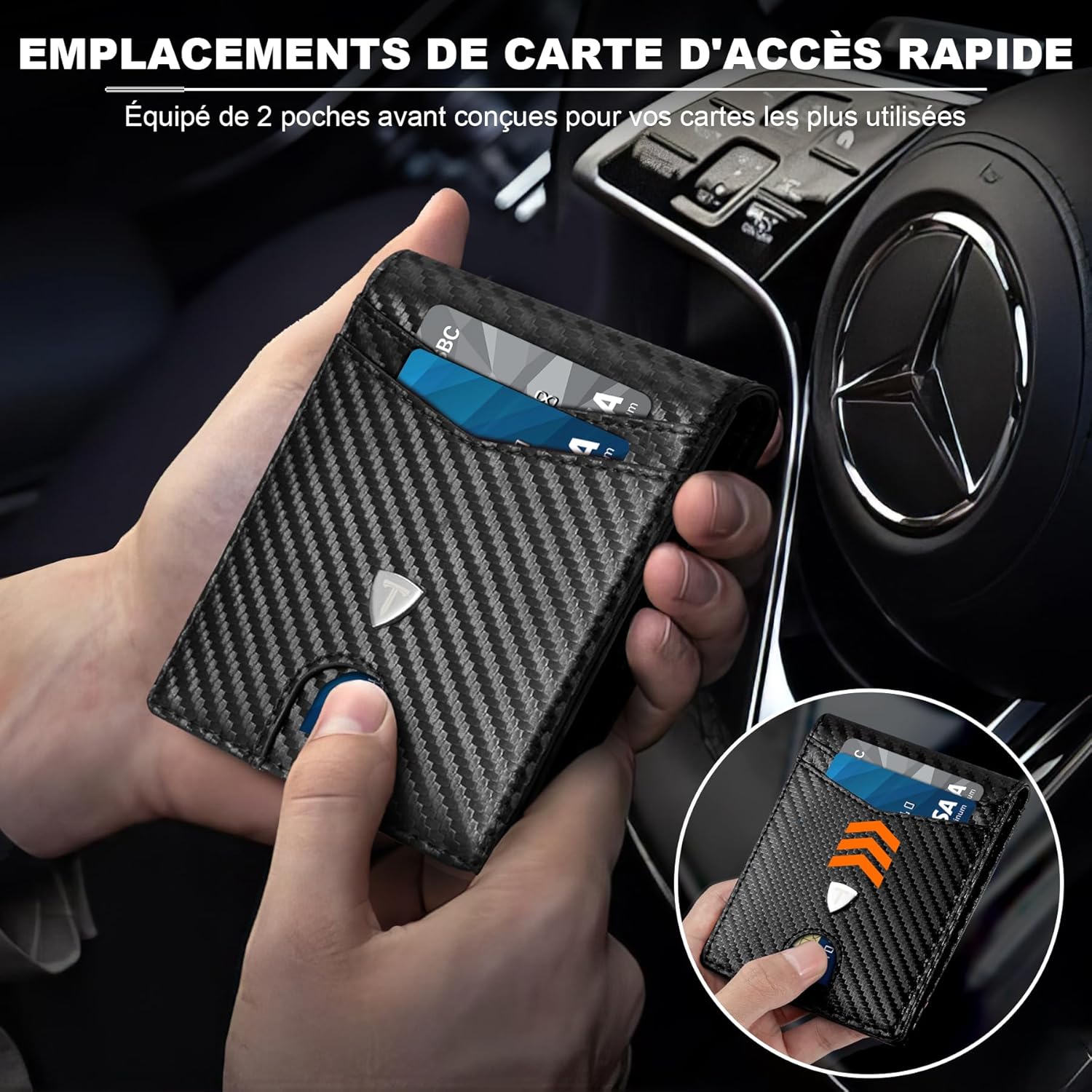 Portefeuille Slim Cuir en Fibre de Carbone avec Blocage RFID F