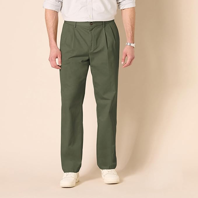 Pantalon Plissé Infroissable Olive Foncé A