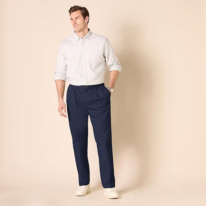 Pantalon Plissé Infroissable Bleu Marine A