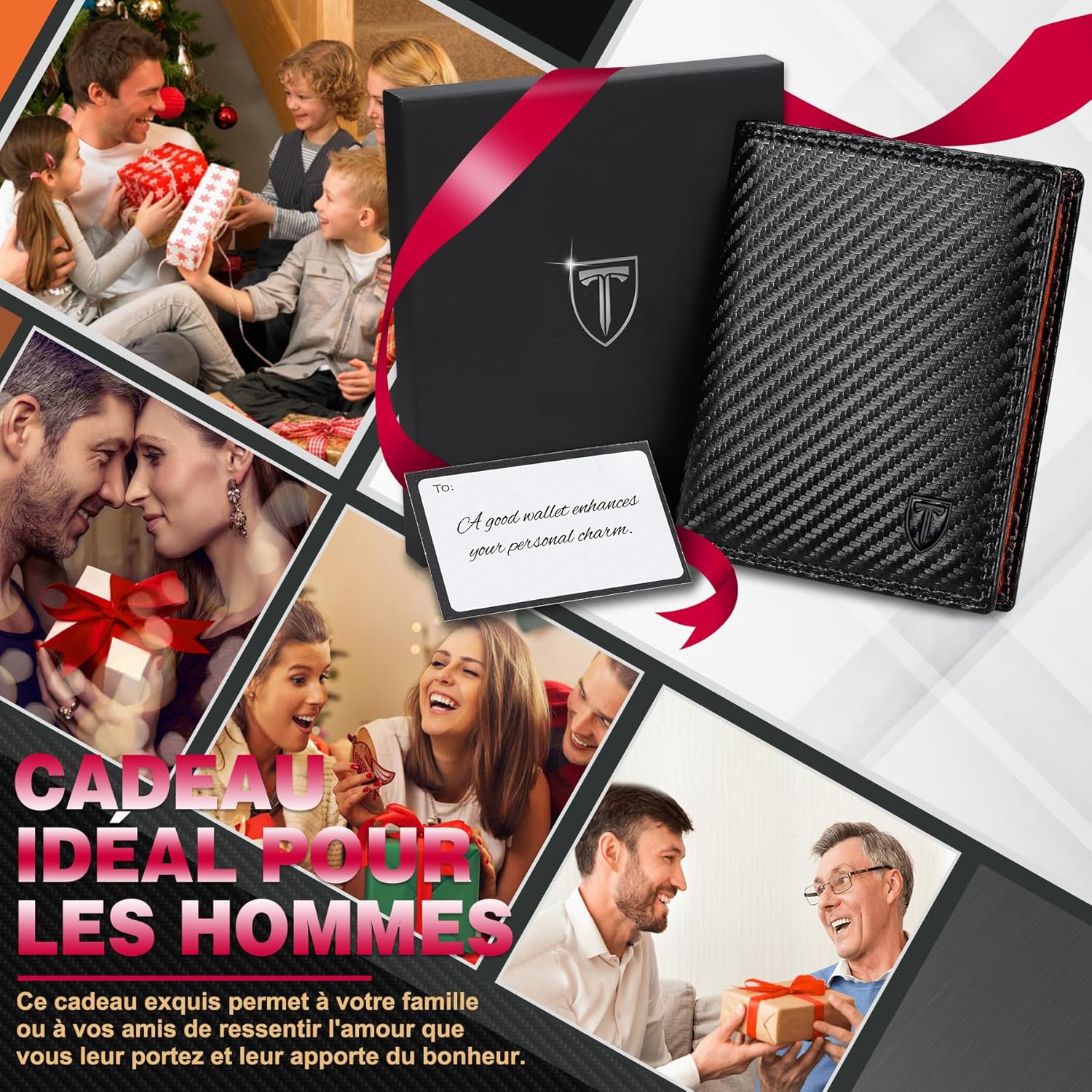 Portefeuille Vertical pour Hommes en Cuir Carbone bloquant RFID H