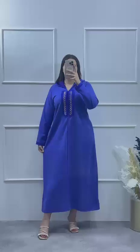 Charger la vidéo : Jellaba de couleur Bleu Roi