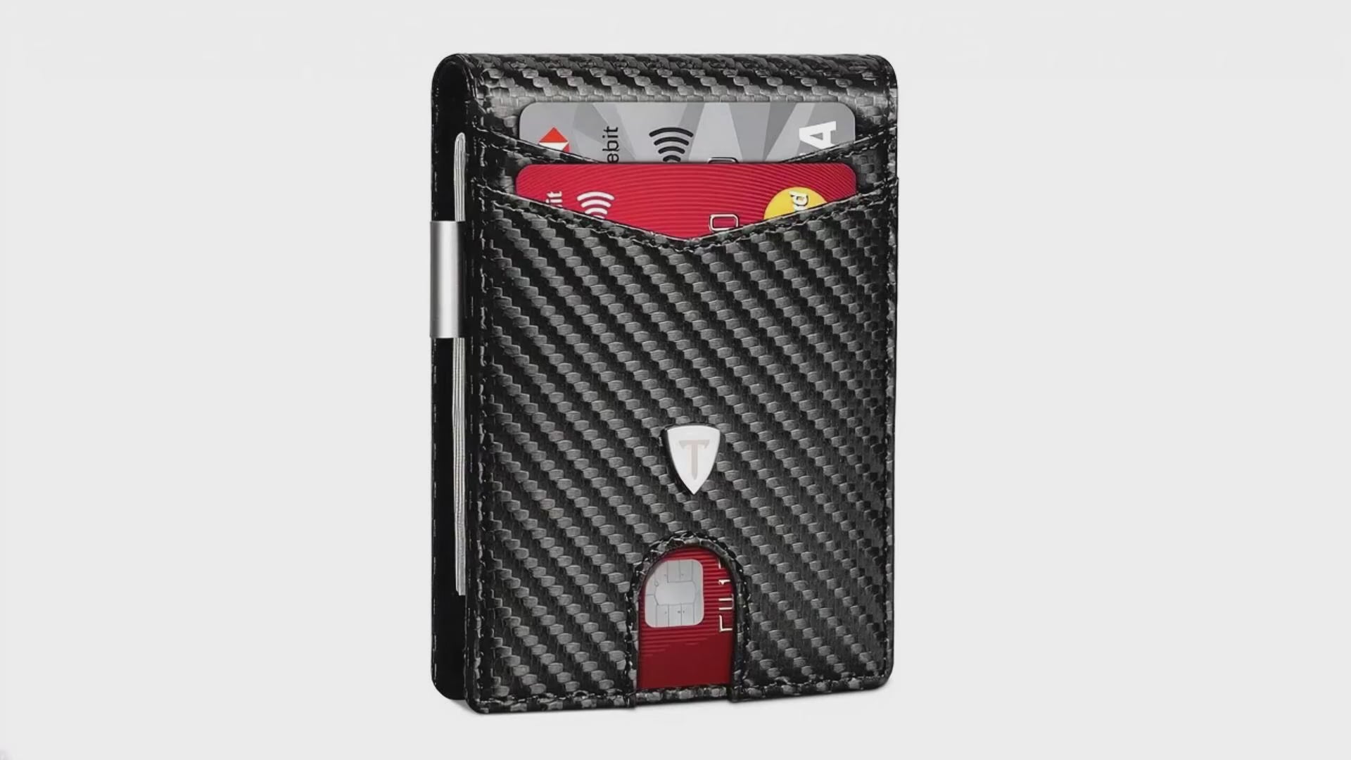 Charger la vidéo : Portefeuille Slim Cuir en Fibre de Carbone avec Blocage RFID F